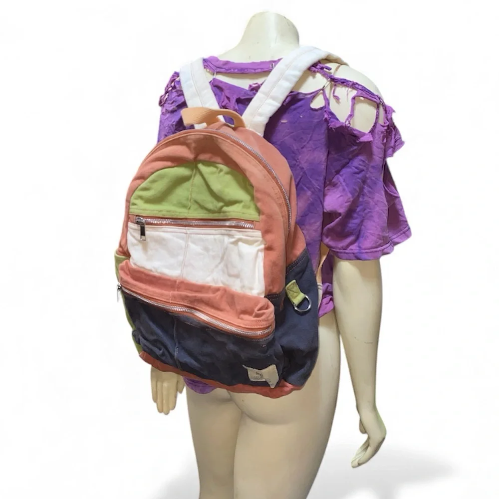 BDG Small Colorblock Backpack Cargo Multi Zipper Neutrals Unique Patchwork
